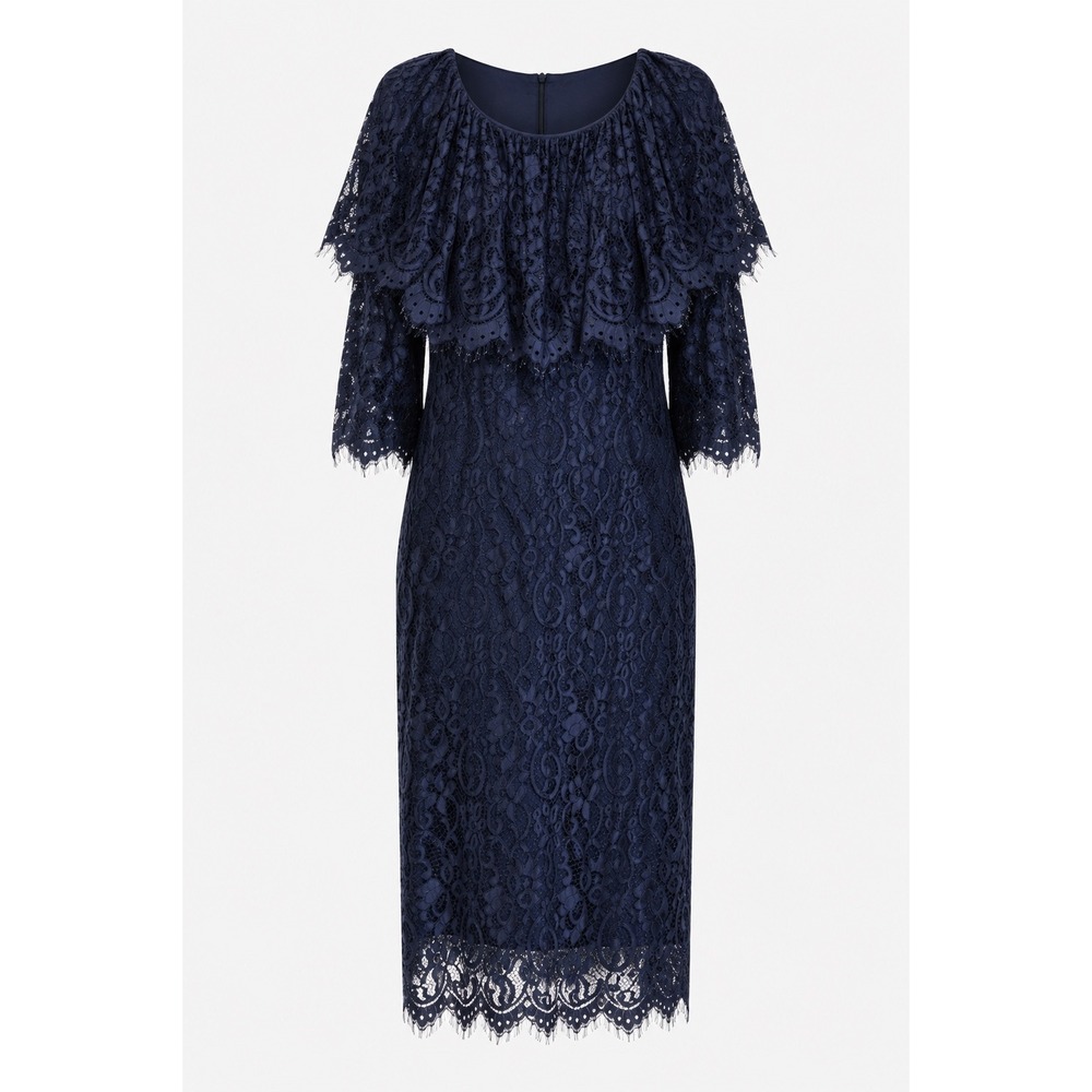 Dainty Jewells Navy Blue Lace Ruffle Capelet Midi Dress XXL Modest Formal